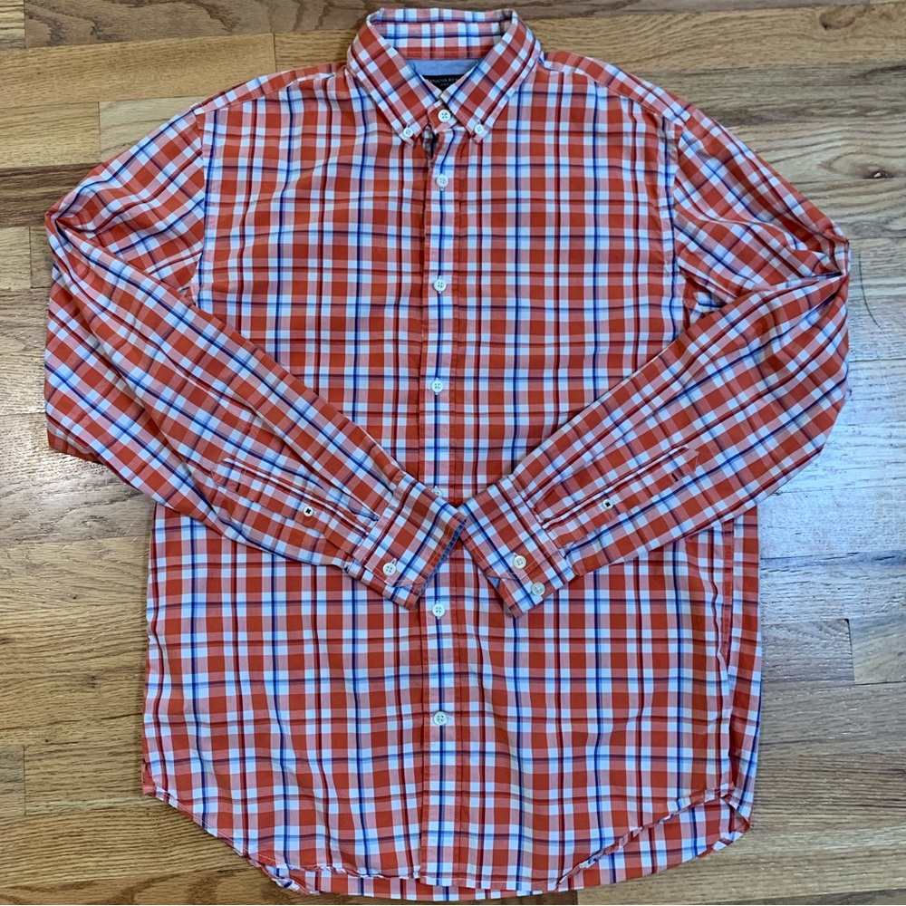 Banana Republic Orange and White Casual Button Down Shirt